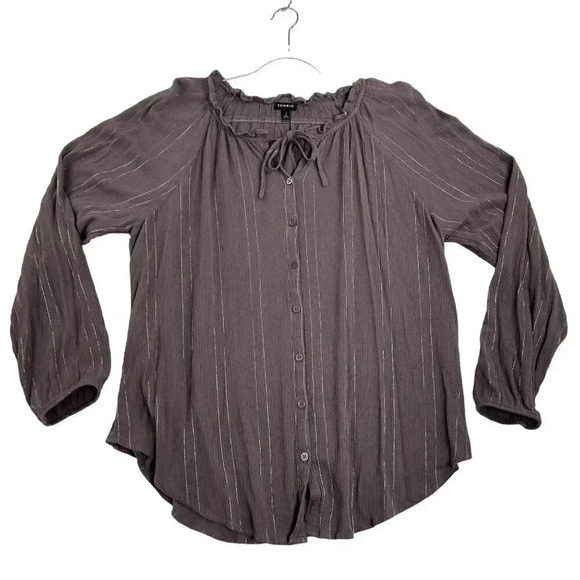 Torrid 2 Crinkle Gauze Lurex Peasant Blouse Top Shirt Purple Hippy Minimalistic - Picture 1 of 10
